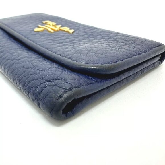 PRADA triangle plate 6-Ring Key Case Leather blue/GoldHardware - Picture 3 of 13